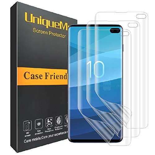 UniqueMe [3 Pack] for Samsung Galaxy S10 Plus /S10+ Screen Protector, HD Clear [ Case Friendly ] Full Coverage PET Soft Flexible TPU Film with Lifetime Replacement Warranty