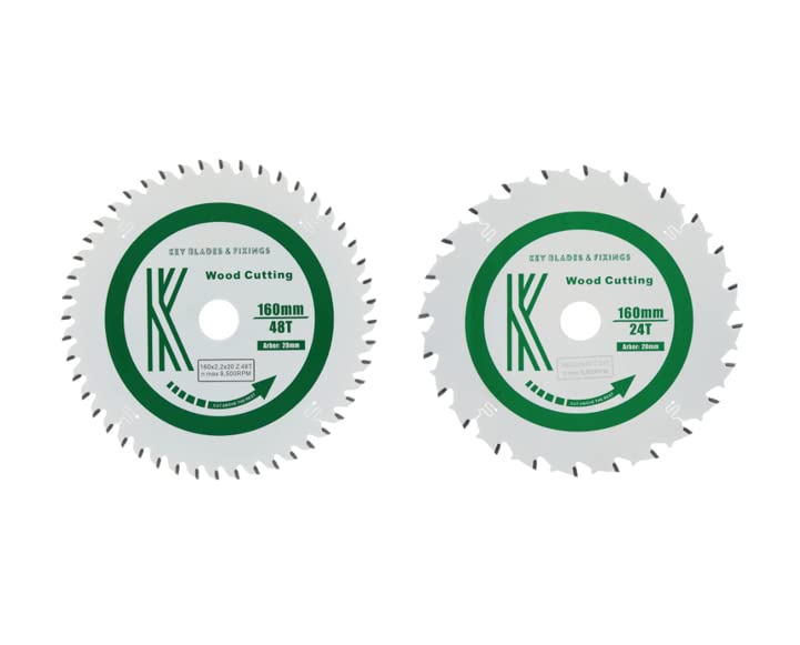 2222 - Key Blades and Fixings Twin Pack 160mm X 20mm X 2.2mm 1 X 24 Tooth 1 X 48 Tooth TS55 Teflon Coated Professional Quality Saw Blade Best for Quality and Price