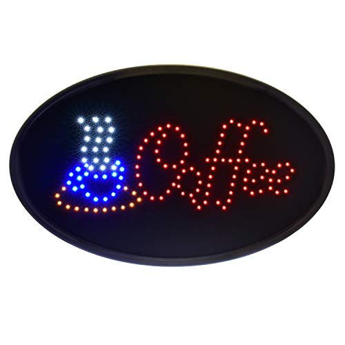 Alpine Industries LED Coffee Sign - High Visibility Tempered Glass Signage - Noticeable Design for Business & Retail Stores Oval (19" x 10")