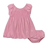 Burt's Bees Baby Girls' Organic Smocked Bubble Dress and Diaper Cover Set, Maple Leaf, 3-6 Months