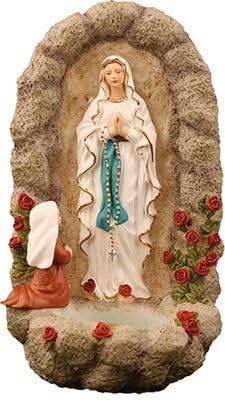 Osiris Trading UK Lourdes Holy Water Font depicting St Bernadette Vision of Our Lady of Lourdes Home Decoration Ornament or Ideal Religious Gift