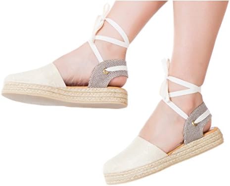 Vida Leather Women Lace Up Ankle Tie Flat Espadrilles Fasion Solid Color Comfortable Colombian Shoes Calzado de Moda de Damas Beige 8