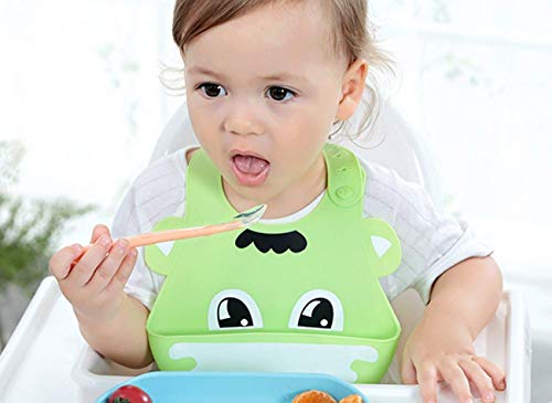 Waterproof Silicone Bib Easily Wipes Clean Feeding Baby Bibs for Babies and Toddlers by MMBABY (Animal Blue/Green)