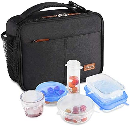 Amsuper Lunch Bag One Size,Insulated Lunch Bag with FDA Silicone Lids,Lunch Box Insulated Lunch Container(Black)