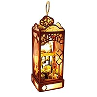 Binory 3D Wooden DIY Miniature Garden Loft Lantern with Furniture LED House,Hand-Assembled Villa Model Creative Gifts,DIY Miniature Dollhouse Kit,Dreamy Wooden Dollhouse Kit, (A)