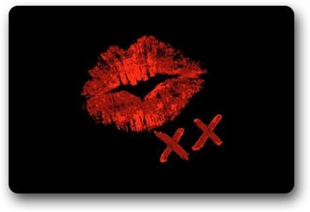23.6"(L)x15.7"(W),3/16"-Best Choice Black Background Red Lipstick Cross Clean High Quality Doormat