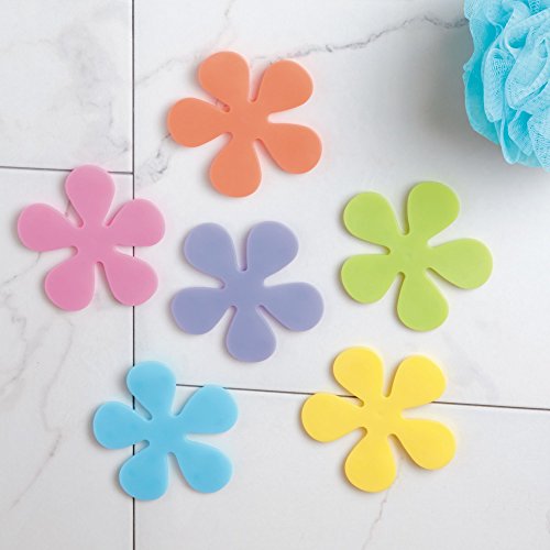 InterDesign Floral Plastic Non-Slip Safety Tub Treadz for Shower, Bathtub 4" x 4", Set of 8 Multi-Colored