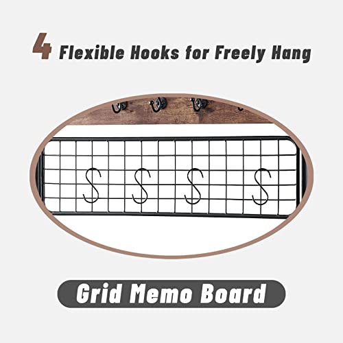 Industrial Hall Tree Shoe Bench, 5 in 1 Entryway Coat Rack