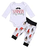Baby Boys Girls Christmas Long Sleeve Romper Bodysuit and Santa Claus Pants Outfit (6-12M, White)