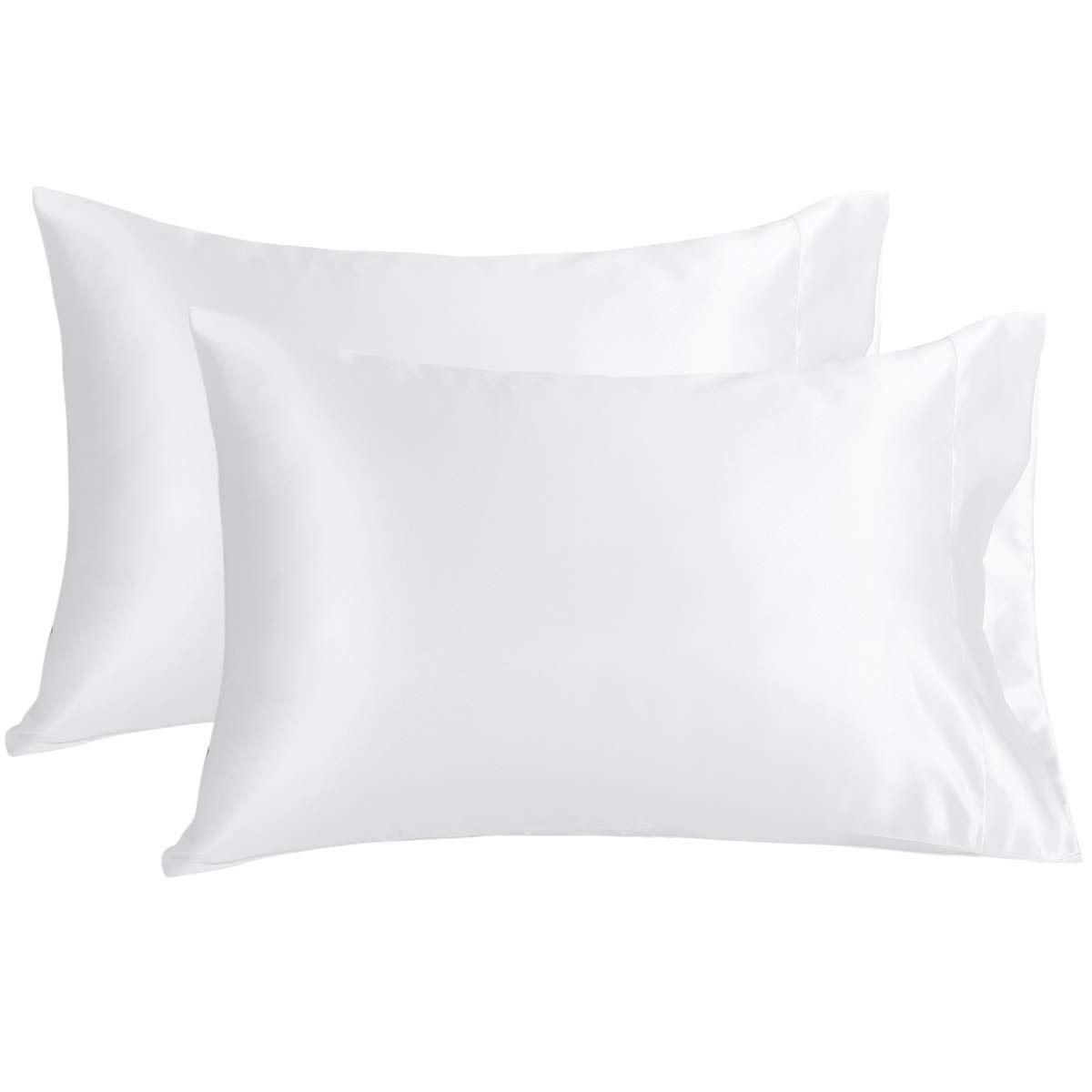 2 Pack Satin Silk Pillow Case Soft Pure Mulberry pillow Case Cover for Hair and Skin with Envelope Closure (White, Standard(50x75cm))