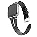 bayite Leather Bands Compatible with Fitbit Versa/Versa 2, Slim Wristband with Ventilated Hole Replacement Accessories Strap Versa Women Men, Black