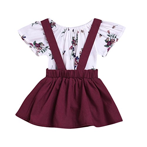 â¤ï¸Baby Dress,Hot New Fashion 2018 Neartime Newborn Toddler 2Pcs Infant Baby Girls Floral Print Rompers Jumpsuit Strap Skirt Outfits Set (0-6M, Wine)