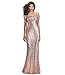 Honey Qiao Women's Sequined Mermaid Bridesmaid Dresses Long Off The Shoulder Prom Evening Gowns