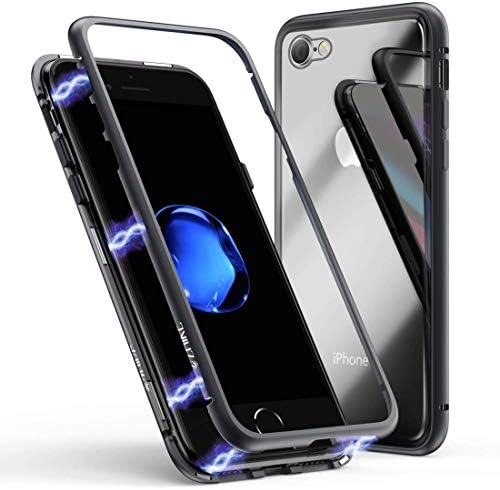 Case For iPhone 6 / iPhone 6S, Magnetic Adsorption Case Front and Back Tempered Glass Full Screen Coverage One-piece Design Flip Cover [Support Wireless Charging] (Transparent black)
