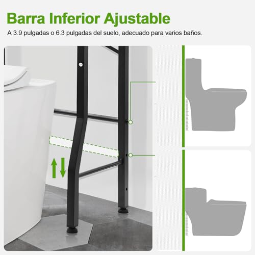 LOKOOY Estantería sobre el Inodoro, Organizador de Baño de 7 Niveles Ajustable, Mueble para Inodoro, Ahorro de Espacio con Ganchos (Negro rústico)