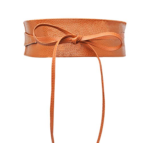 Faux Leather Obi Wrap Belt Womens Cityelf Around Cinch Band Wide Boho Waistband (tan b)