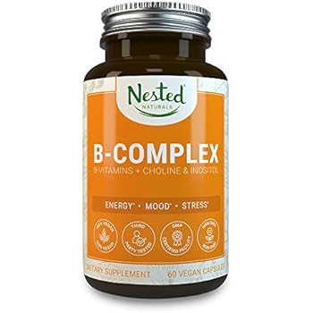Vegan B Complex Vitamins Plus Choline Inositol High Potency B1 B2 B3 B5 B6 B7 B9 Supplement With Pure Methyl B12 60 Vegan Capsules