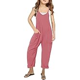 LNKQA Girl's Casual Sleeveless Jumpsuits Spaghetti Straps Harem Long Overalls With Pockets