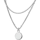 Vanbelle Sterling Silver - Rhodium Plated with 925 Stamp - Double Layered Disc Charm Choker Necklace - Elegant Handcrafted for Women - 14" Long + 2" Extender
