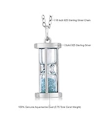 Gem Stone King - Collar con colgante de plata de ley y cristal aguamarina, 0,75 quilates, cadena de plata de 17.7 in