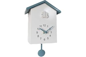 CLOUDPOWER Modern Bird House Wall Clock, Cuckoo Clock for Study, Bedroom, Living Room, Kitchen, Battery Operated(White+Grey)