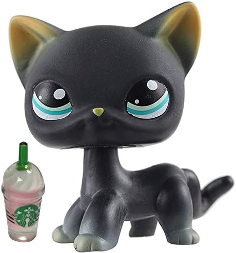 Emilys Doll lps Short Hair Cat Black Kitten #994 Blue Eyes with lps Accessories Coffee Drinks