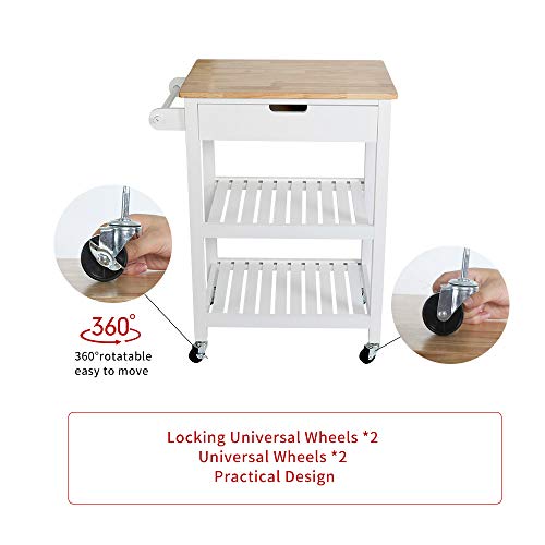 U-Eway Kitchen Rolling Island,Bar Serving Cart on Wheels,3 Tiers Wine Tea Beer Shelves Holder with Drawer,Trolley with Storage for Dining Rooms Kitchens (White)