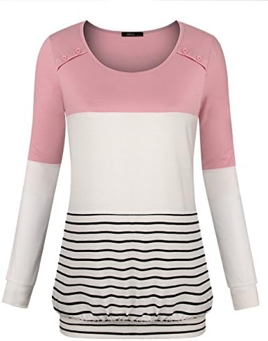 Vafoly Women's Casual Color Block Striped Shirt Long Sleeve Lightweight Pullover Tunic Tops