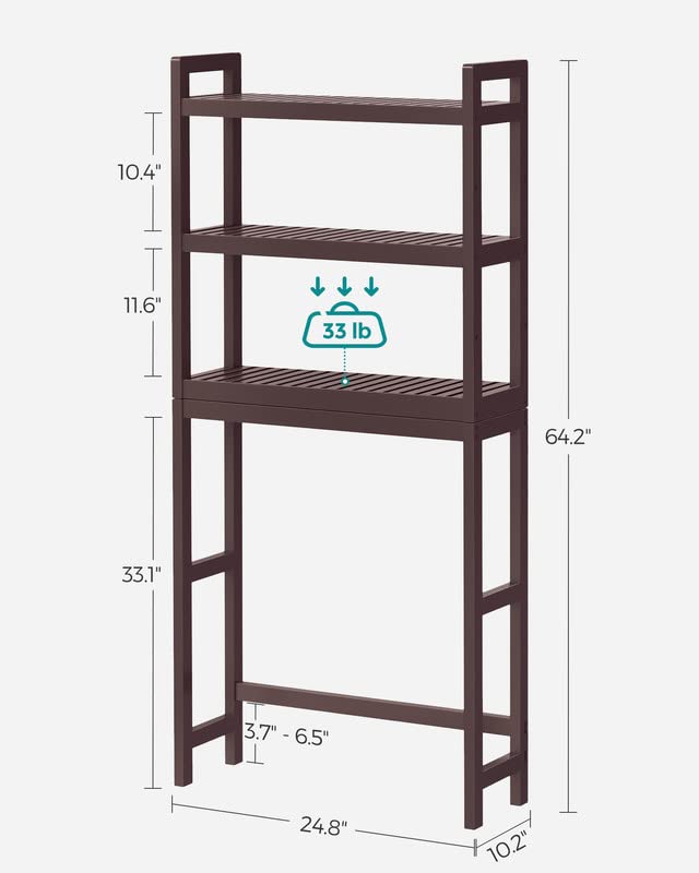 SONGMICS Over The Toilet Storage, 3Tier Bamboo Bathroom Organizer on