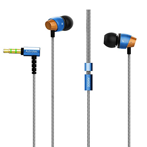 Kaidifangte AM800 HiFi Stereo In-ear Earbuds Headphones Heavy Bass Noise Cancelling Earphones, Wood and Metal Headsets with Dynamic Crystal Clear Sound (Blue)
