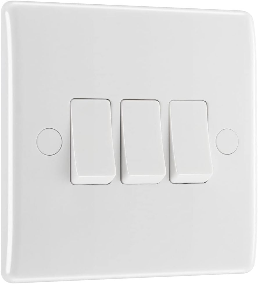 BG Electrical Triple Wall Light Switch 2 Way Round Edge Nexus 800 White