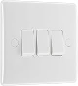 BG Electrical Triple Wall Light Switch 2 Way Round Edge Nexus 800 White