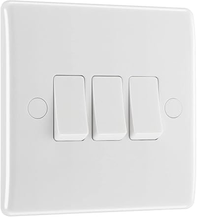 BG Electrical Triple Wall Light Switch 2 Way Round Edge Nexus 800 White