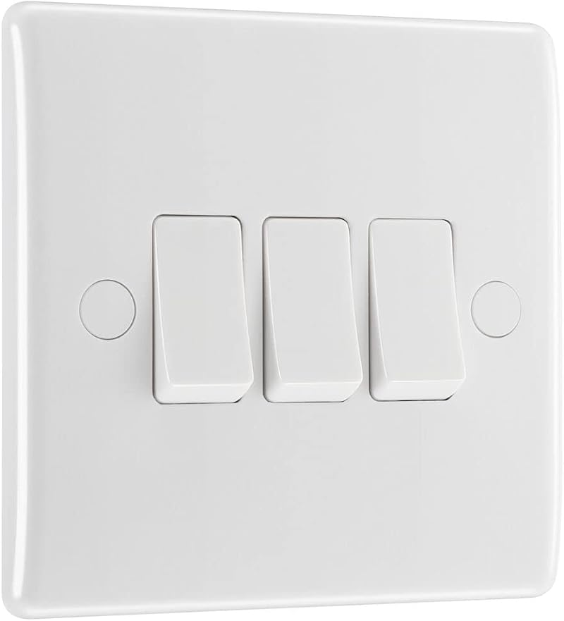 BG Electrical Triple Wall Light Switch 2 Way Round Edge Nexus 800 White