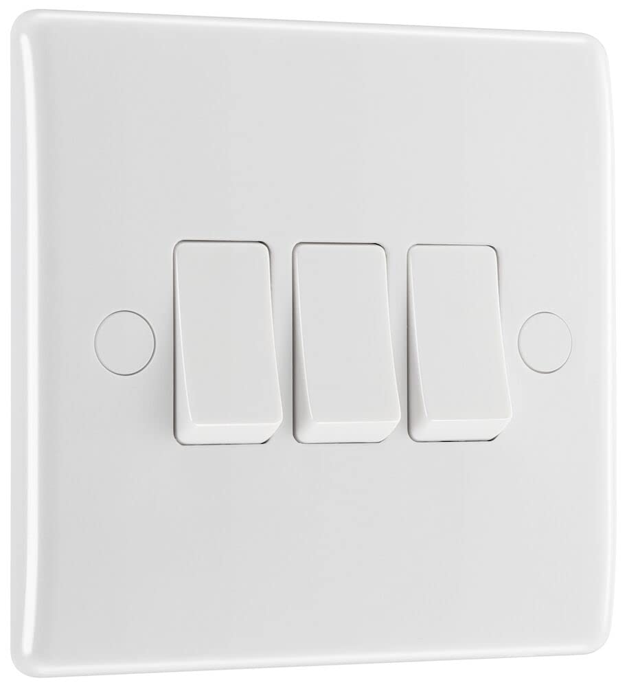 BG Electrical Triple Wall Light Switch, 2 Way, Round Edge, Nexus 800 Series, White Moulded, 20A, 16AX, 843 — image 1