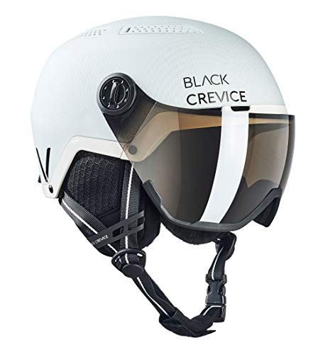 Black Crevice Unisex Adult Chamonix Ski Helmet with Visor Matt White Carbon/Black, M (55-58 cm)