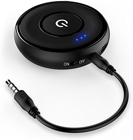 Wireless Stereo Audio Music Bluetooth 4.1 Transmitter and Receiver Adapter for Car Amplifier, TV, PC, Home, Headphones, Speakers  - 3.5mm Output Port, Bluetooth 4.1, Long Battery Powered, Black