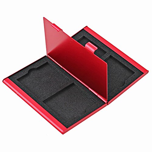 Foto&Tech RED Aluminum Memory Card Carrying Case 4 Slots for Compact Flash Card Lexar SanDIsk Kingston Sony