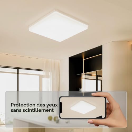 Plafonnier LED UFO Panel: 30CM 48W Carré Lampes de Plafond Moderne 3000K, 4800LM Luminaire Plafonnier Étanche IP44 pour Chambre, Salle De Bain, Salon, Cuisine, Bureau