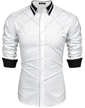Men's Classic Slim Fit Dress Shirt Collar Neck Contrast Color Casual Button Down Shirts
