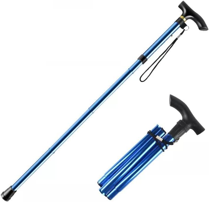 Romaxx Aluminum Metal Walking Stick Easy Extendable Adjustable Folding Collapsible Lightweight Durable Walking Cane with Comfortable Grip For Men and Women Travel Cane (Blue)