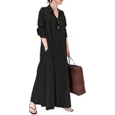 chouyatou Women's Basic Loose Fit Long Sleeve Button Up Maxi Shirt Dress with Pockets