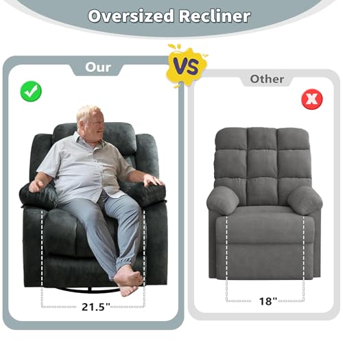 ANJ Classic Manual Swivel Rocker Recliner Chair with Massage and Heat, Rocking Recliners for Adults with Side Pocket, Single Overstuffed Heavy Duty Reclining Sofa Chair for Living Room,Bedroom,Grey