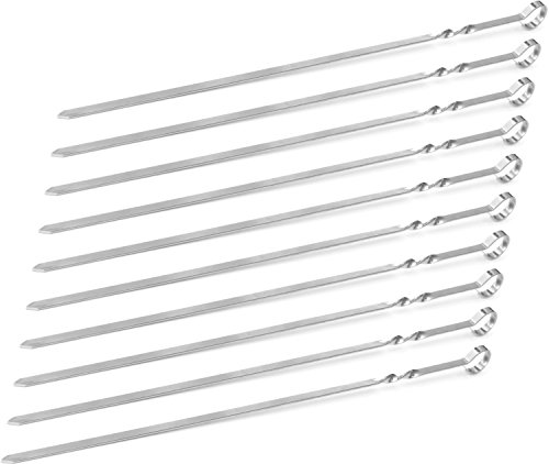 15-inch Stainless Steel Flat Shish Kebab BBQ Skewers with S-hook Value Pack of (200)