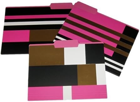Pink Black Gold White Stripes and Squares File Folders (Set of 9)