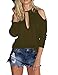 ALLEGRACE Women Sexy Slit Open Front Cold Shoulder T Shirts Fashion Tee Tops Army Green M