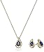 Amazon Collection 18K Yellow Gold over Sterling Silver Created Blue Sapphire Pear with Created White Sapphire Earrings and Pendant Neckalce Box Set,18