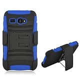 Aimo Wireless Hybrid Double Layer Skin Rhino Armor Case with Holster and Swivel Belt Clip Combination for Kyocera Hydro C5170 - Retail Packaging - Blue/Black