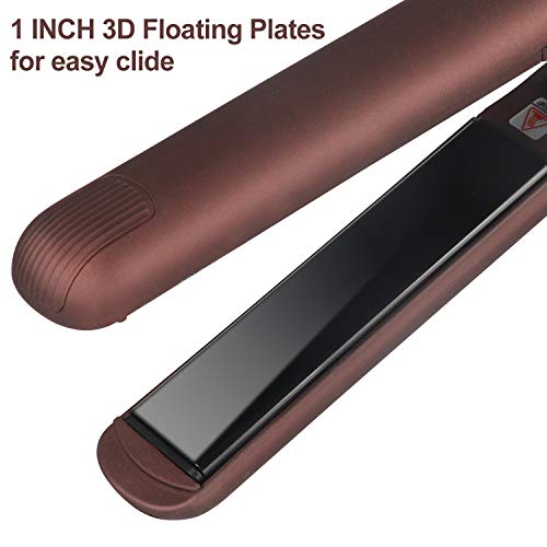 Hair Straightener - VIVK Flat Iron 1 Inch 3D Floating Plates & LCD Screen,Adjustable Temperature and Anion Generator Suitable for All Hair Types(Coffee)
