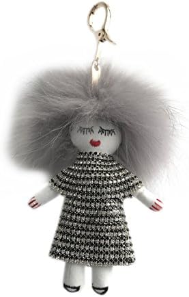 Crystal Tchi Tchi Key Chain Real Raccoon Fur Women Handbag Charm Keyring Pendant